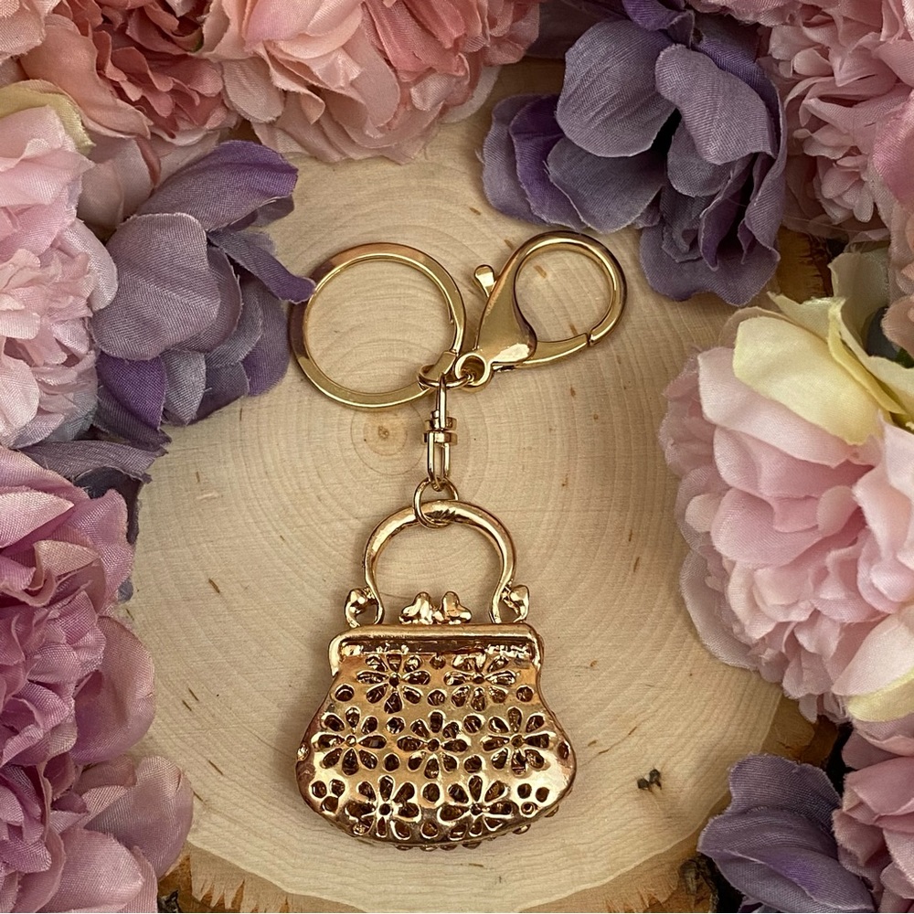Pink Crystal Clasped Handbag Keychain Charm - Picture 10 of 12